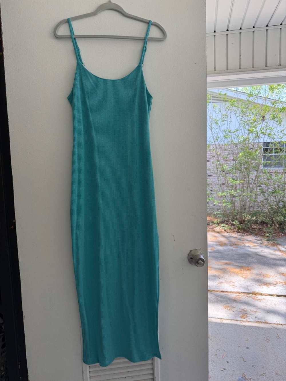 Vici Teal Ribbed Maxi Slip Dress with Adjustable Straps